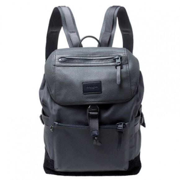 Coach grey leather black suede leage flap rucksack backpack - Picture 1 of 14
